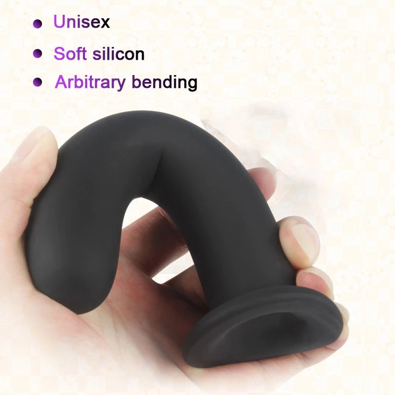 Black Suction Cup Dildo soft silicone arbitrary bending used for unisex