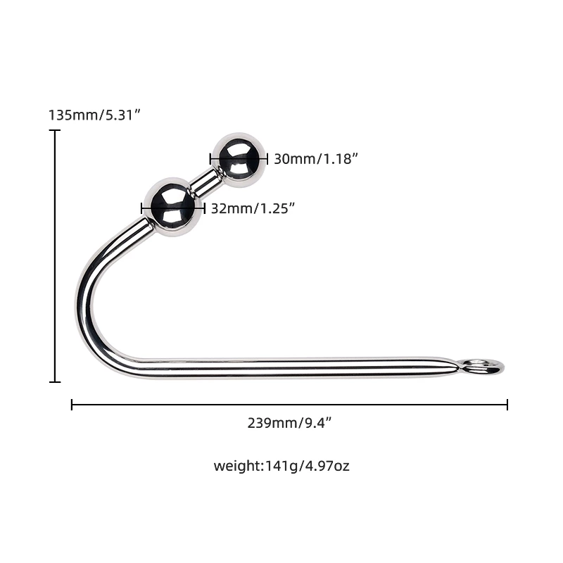Stainless Steel Anal Hook 2 beads product size