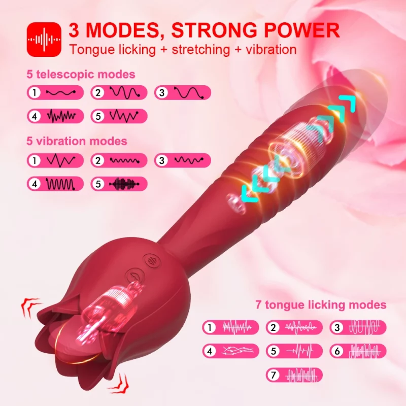 Thrusting Rose Toy With Dildo 5 telescopic modes 5 vibration modes