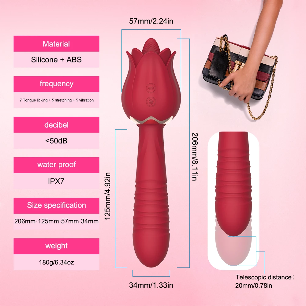 Thrusting Rose Toy With Dildo rose sex toy product size