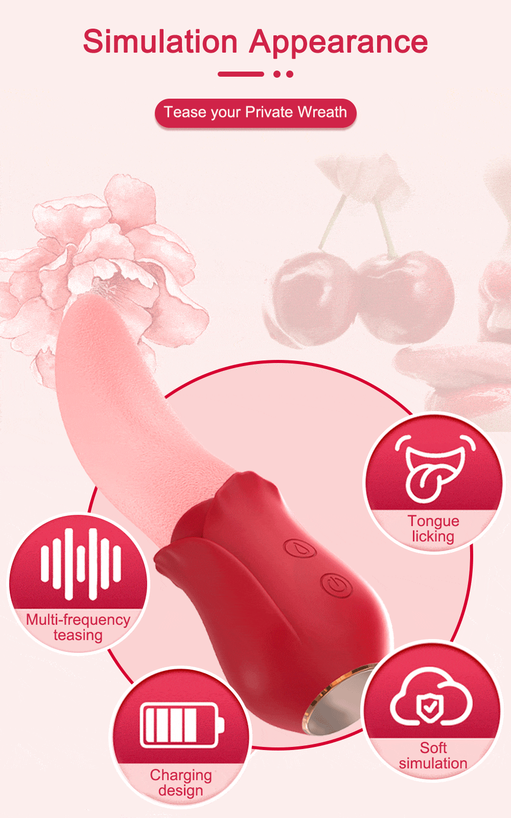 Tongue Licking Rose Vibrator simulation appearance tease your private wreath