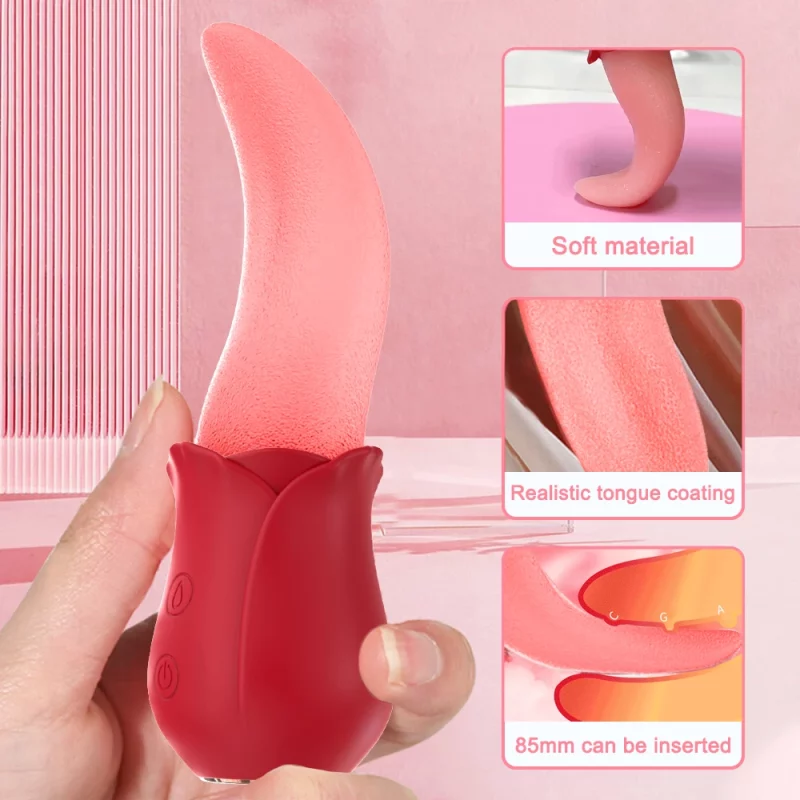 Tongue Licking Rose Vibrator soft material realistic tongue coating