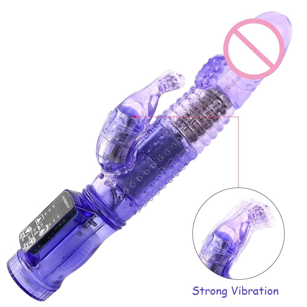 transparent rabbit dildo vibrator blue color with strong vibration